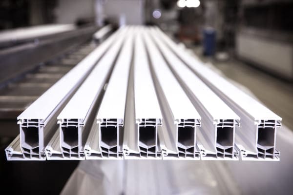 Kunststofffenster Profile in Farbe weiß liegen bereit zur Verarbeitung. Kunststofffenster Profile in Farbe weiß liegen bereit zur Verarbeitung.