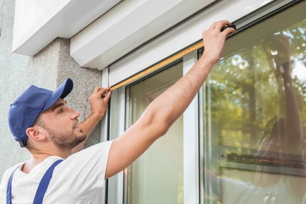 Breite eines Fensters wird durch Handwerker von außen ermittelt