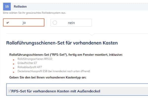 Screenshot aus Konfigurator für vorhandenen Vorbaurollladen Screenshot aus Konfigurator für vorhandenen Vorbaurollladen