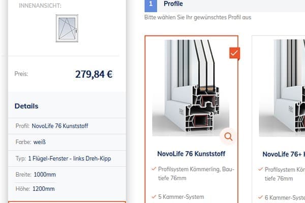 FensterHandel.de Konfiguratorausschnitt. FensterHandel.de Konfiguratorausschnitt.