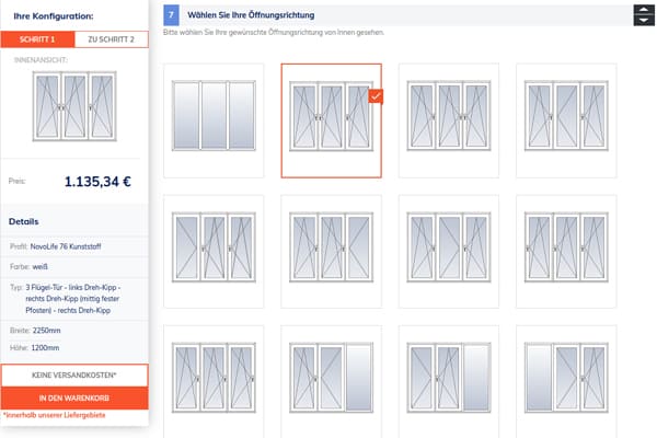 Öffnungsvarianten der dreiflügeligen Balkontüren von Fensterhandel.de