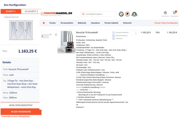 Konfigurator von fensterhandel.de 