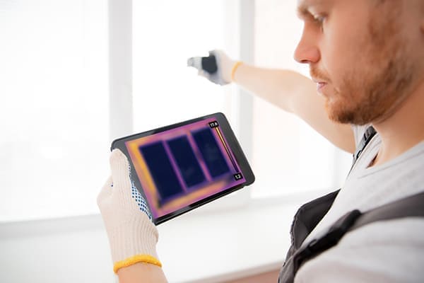 Mann mit Wärembildkamera