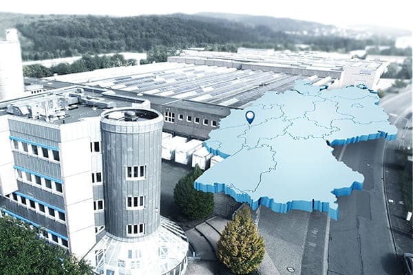 FeBa Fensterbau Werk von oben gesehen mit 3D Standort Skizze.