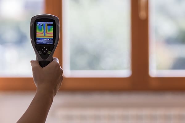 Analyse der Wärme im Fenster mit Wärmebildkamera.