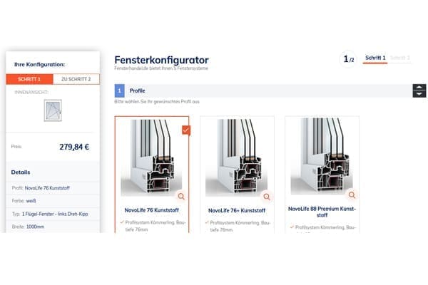 FensterHandel.de Konfigurator Schritt 1.