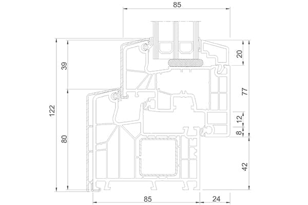 Querschnitt eines Kunststoff-Aluminium-Fensterprofils