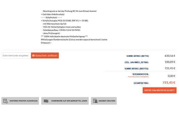 FensterHandel.de Warenkorb Ausschnitt. FensterHandel.de Warenkorb Ausschnitt.