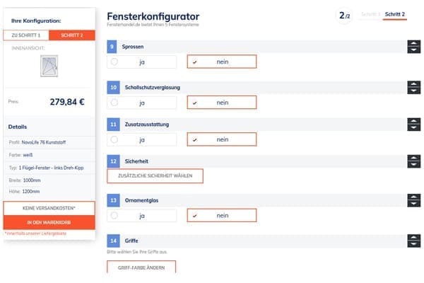 FensterHandel.de zweiter Schritt im Konfigurator. FensterHandel.de zweiter Schritt im Konfigurator.