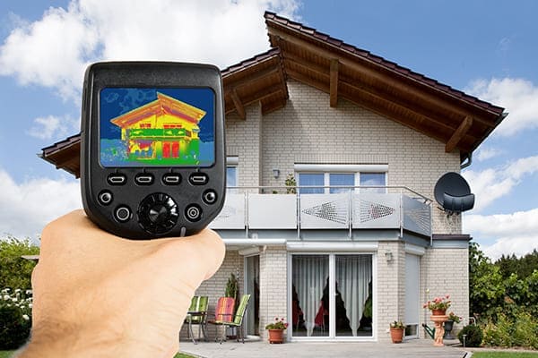 Haus von außen mit Wärmebildkamera. 