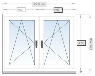 Kunststofffenster zweiflügelig Links und Rechts Dreh-Kipp - 1500mm x 1200
