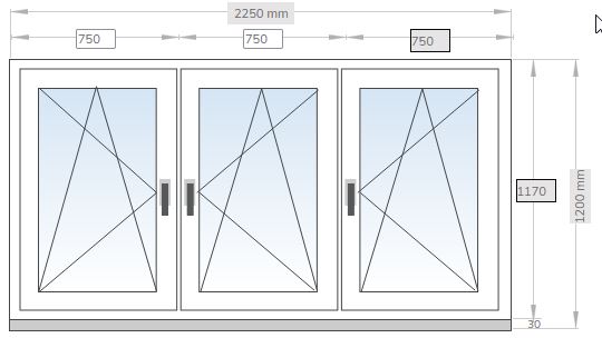 Kunststofffenster dreiflügelig Links und Rechts Dreh-Kipp - 1500mm x 1200 